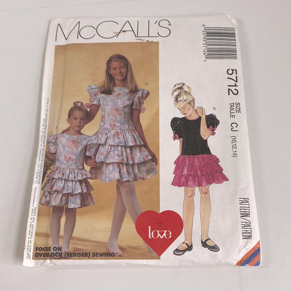 Vintage McCalls 5712 children girls dresses pattern new 10,12,14